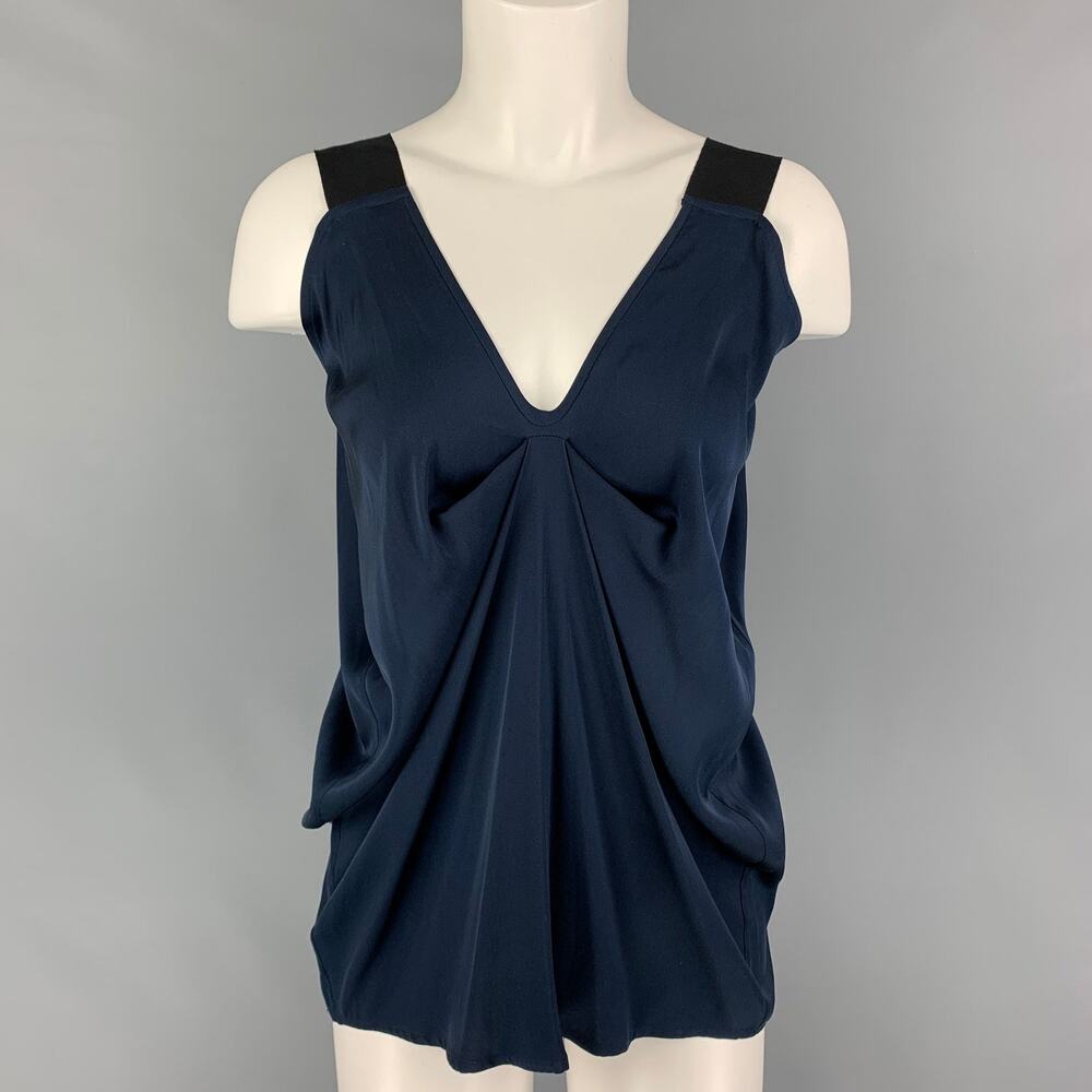 ZERO + MARIA CORNEJO Size 2 Navy Silk Draped Blouse